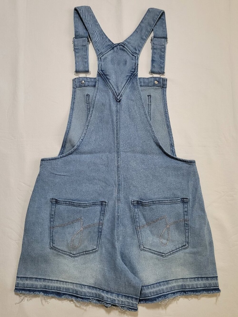 Juicy Couture Y2K Denim Short Overalls Raw Hem Medium Wash Small Streetwear - Picture 11 of 11